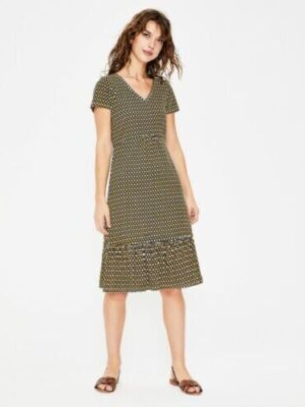 Boden Melissa Jersey Knit Ruffle Dress Blue Gold 6P